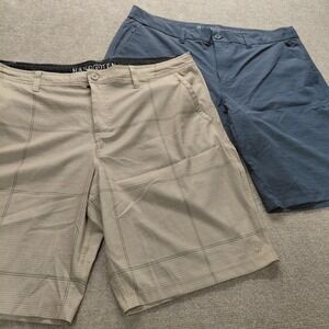 2 Pairs Hang Ten Men's Size 40 Hybrid Shorts Blue Blue & Beige Plaid Beach